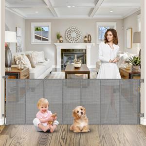 Reinforced 120 Inch Retractable Dog Gate Extra Wide Retractable Baby Gate Stop Bottom Crawling Over Babies and Pets Retractable Pet Gate Puppy Gate for The House Extra Wide Child Gate for Wide Opening (Gray)