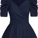 GRACE KARIN 2025 Womens Tops Elegant Peplum Top Wrap V Neck Puff Short Sleeve Summer Tops Blouse M