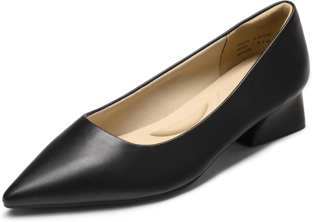 DREAM PAIRS Women's Chunky Heels Closed Toe Low Block Work Shoes Pointed Toe Dress Comfortable Wedding Pumps (7, Black-pu)