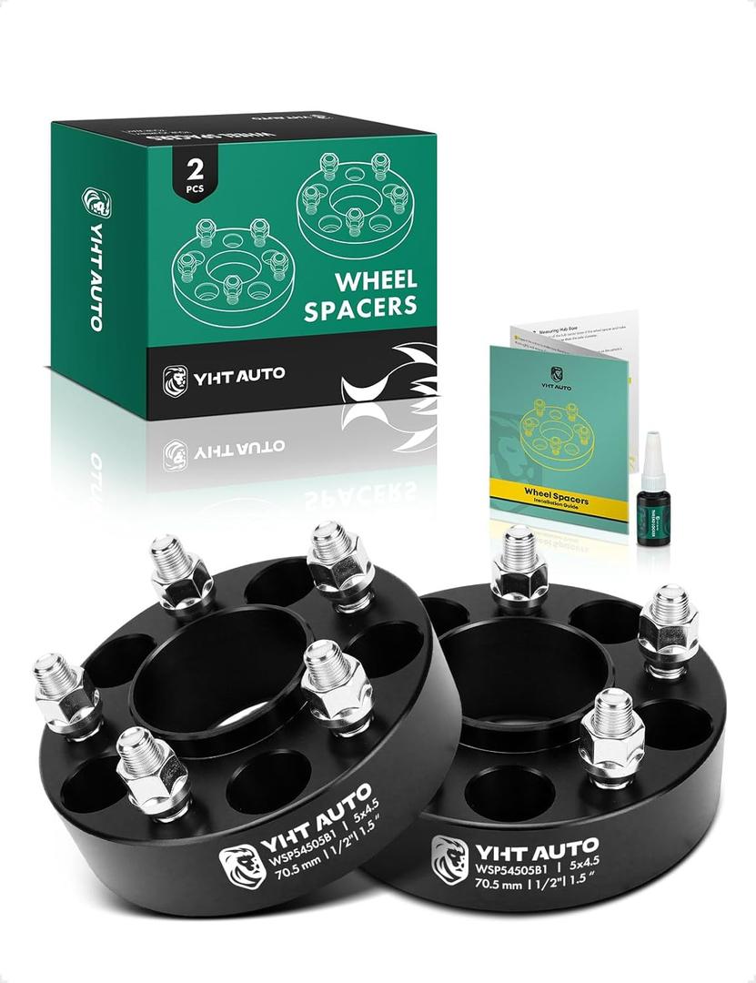 YHTAUTO 5x4.5 Hub Centric Wheel Spacers 1.5 Inch Fits Ford Mercury Lincoln Model, Explorer, Edge, Mustang, Ranger, MKX, Town Car, 5x114.3 Tire Spacers w/ 1/2"-20 Studs 70.5mm Hub Bore 2PCS Black 5 Lug