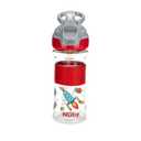 Nuby Thirsty Kids Push Button Flip-it Soft Spout on The Go Water Bottle with Easy Grip Band, 12oz, Rocket
