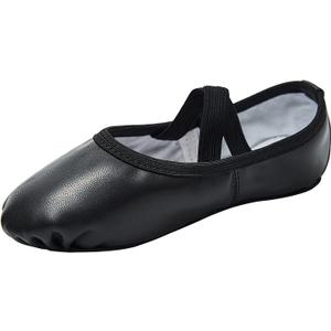 Stelle Ballet Shoes for Girls Soft Leather Dance Slippers Ballerina Shoes (Black)