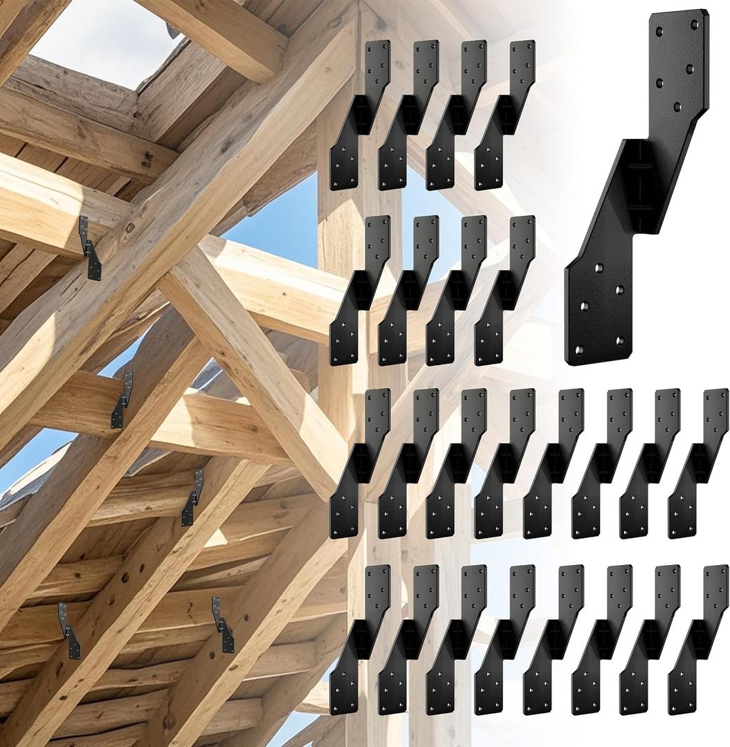 Black Right Hurricane Brackets,Hurricane Ties for Rafters,Hurricane Clips,Hurricane Straps for Shed,Seismic/Truss Brackets,Hurricane Straps for Building,Rafter Hangers(Right 25 pcs)