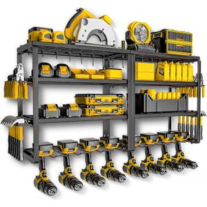 Power Tool Organizer, 15 Min Quick Assembly & Max 150lb load by Heavy Duty Metal, 4 shelves 8 Slots for Cordless Drill in Garage/Workshop/Pegboard/Shed Suitable for Father's Day (4 shelves 4 slots 2p)