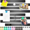 Wukong 8 Pack | 30x3cm(11.81 x 1.18) Magnetic Stainless Black Boards Strips, Adhesive Backing Bulletin Bar Board, Memo Board with 32Pcs Colorful Magnets for Office, Home, Photo Wall, Documents