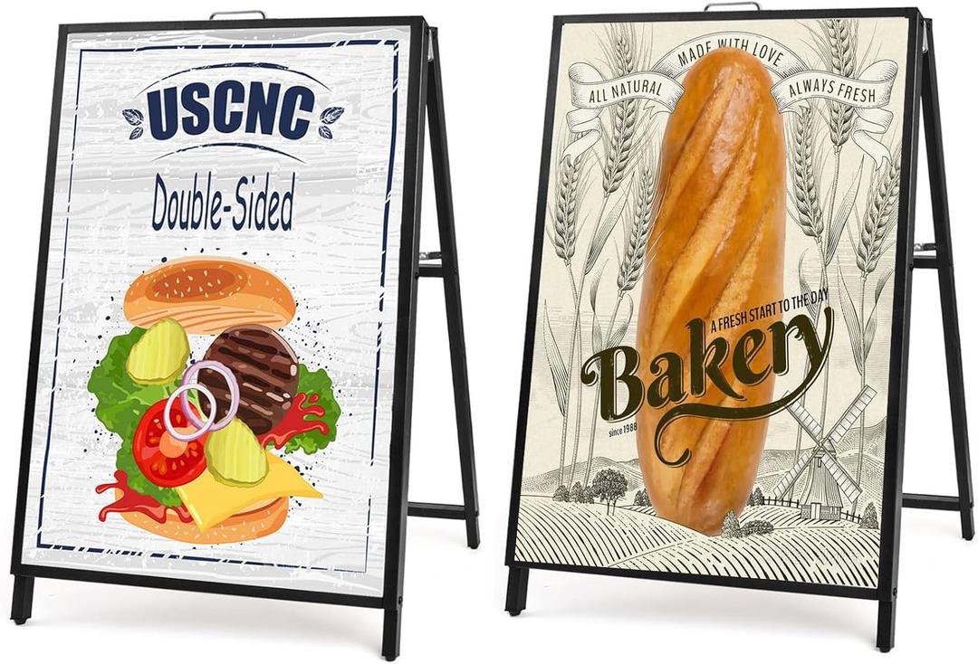 USCNC 2 Pack Heavy Duty A-Frame Sidewalk Sign 24 x 36 Inch, Portable Double-Sided Sandwich Board Slide-in Folding Metal Signboard (Frame OnlyNo white board)