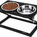 Elevated Dog Bowl Stand, Adjustable Height and 20° Tilt Angle, 2 Stainless Steel Bowls Raised Dog Feeder, Anti-Slip Base, Easy to Clean, for Small Medium Large Dogs