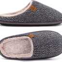 COFACE Mens Cozy Memory Foam Scuff Slippers Casual Slip On Warm House Shoes Indoor/Outdoor Sandal Slippers With Arch Support Rubber Sole Size 7-15 (11, Grey Twill)