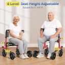 KingPavonini Foldable Walkers for Seniors with Seat, 6-Level Seat & Handle Adjustable, 380LB Reinforced Rollator Walker with Seat Ergo Dual-Layer, 16.5LB Lightweight Portable, All-Terrain Wheels