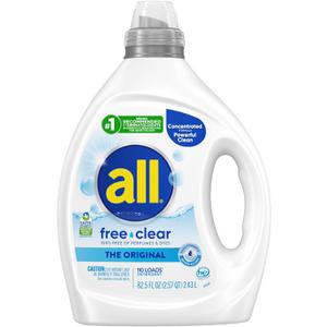 All free clear, Original, Liquid Laundry Detergent for Sensitive Skin, Unscented and Hypoallergenic, Concentrated, 82.5oz, 110 Loads