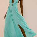 R.Vivimos Boho Maxi Dresses for Women 2026 Summer Sleeveless Halter Elastic Waist Sexy Backless Front Slit Flowy Long Dresses (Blue, XL)