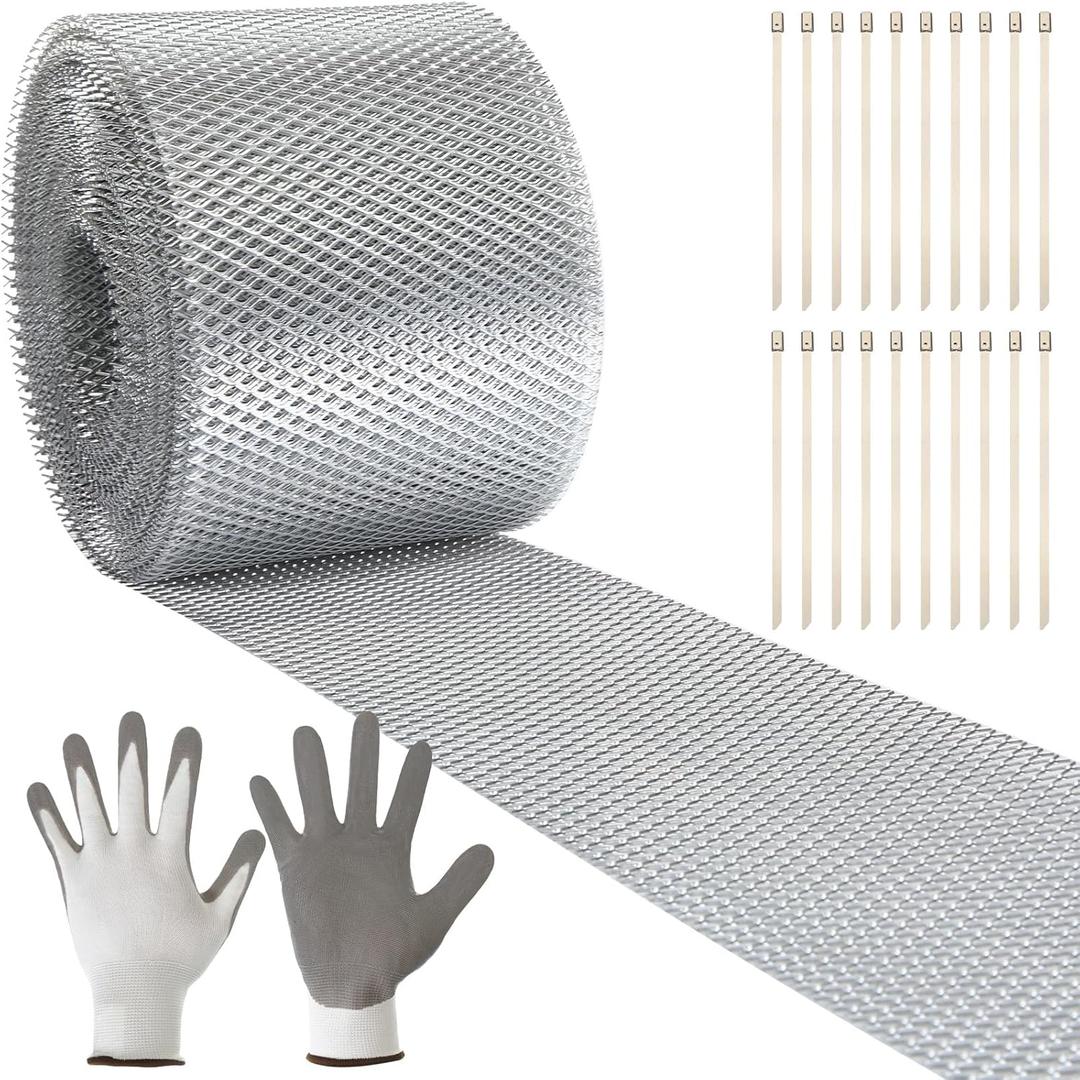 Tandefio Gutter Guard 4 Inch x 60 Feet Aluminum Guards Mesh Leaves Filter Gutter Cover Screen DIY Protection Netting Roll with 20 Fixed Cable Tie and Anti Scratch Gloves for Leaves Twigs (Silver)