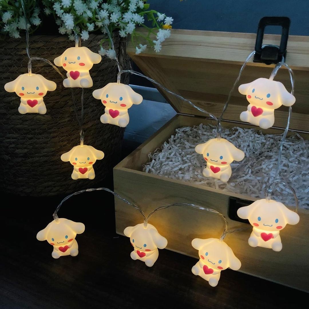 Cute Big Ear Dog Night Light Puppy Dog Lamp Cinnamoroll Light Fairy String Light for Boys Girls Bedroom Birthday Christmas Holiday Decor (1.65m/10led, Heart Dog)