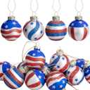 12pcs Memorial Day Ball Glass Ornaments, 1.57 Inch Independence Day Hanging Glass Balls July 4th American Flag Ball Tree Decorations (Americana Balls 12Pcs)