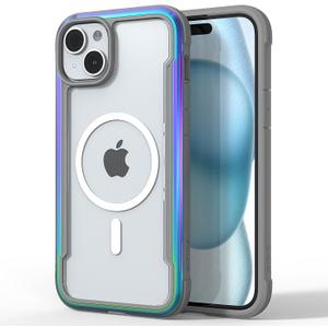RAPTIC Shield Magnetic Clear Case for iPhone 15 Plus–Compatible with MagSafe, [ 5X Mil-Grade Drop Protection], Durable Anodized Shockproof Aluminum Frame Slim 15 Plus Case, 6.7 inch, Iridescent