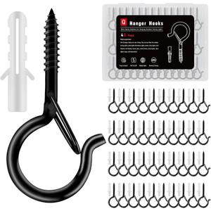 Black Screw Hooks with Safety Lock 2.3" Rustproof Metal Ceiling Hooks for Hanging Plants, Baskets,String Lights & Outdoor Decor, 40LB Capacity (40, Black)