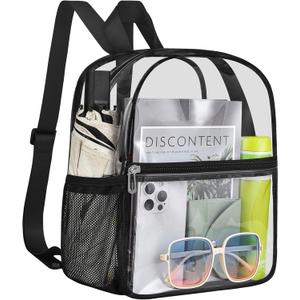 Clear Backpack Stadium Approved 12126 Clear Mini Backpack Small Transparent Backpack for Concert, Beach, Work, Travel & SportingBlack