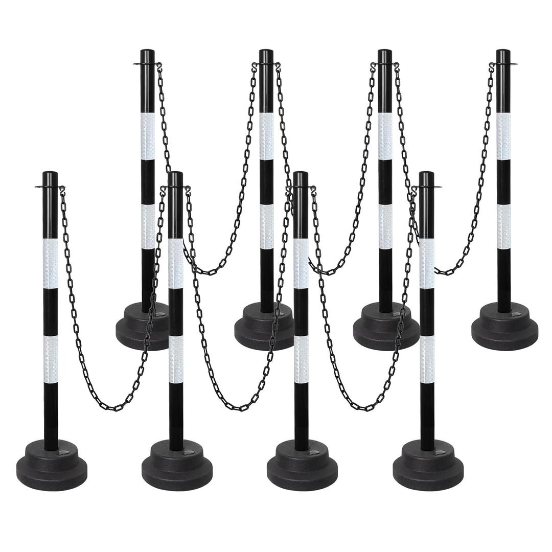 35" Traffic Safety Cones with Heavy Base, Reflective Stripes & 5FT Link Chain Delineator Stanchions Posts for Parking Spaces, Driver Training, Event Barriers, Roadway, Construction 8 Pack