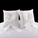 2 PCS Wedding Ring Pillow, Ivory Ring Bearer Pillow, Simple Collection of Big Bow, Ring Bearer Holder for Wedding Party Ceremony