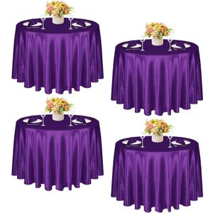 KKJIAF 4 Pack 120 Inch Round Tablecloth Satin Purple Round Table Cover, Silky Satin Dining Table Cloth for Wedding, Party, Banquet, Restaurant, Formal Events