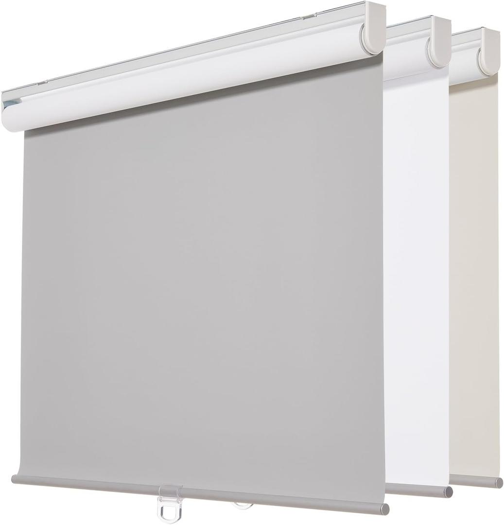 Persilux Cordless Window Shades Blinds (31" W x 72" H, Light Grey) 100% Blackout Roller Shades UV Protection Thermal Insulated Energy Saving Roller Window Shades for Home and Office