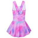 Akokvlar Girl One Piece Swimsuit with Skirt Bathing Suit Swimwear (14-15 Years, Purple Galaxy)