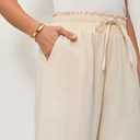 Women's Linen Pants Relaxed Fit High Waisted Boho Chic Ankle Pants Summer Beach Vacation Wide Leg Trousers (Beige)