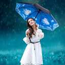 NOOFORMER Compact Reverse Folding Umbrella Automatic Windproof Travel Inverted Umbrellas (A7-Sky(Inverted))