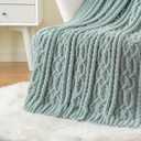 Battilo Sage Green Throw Blanket for Couch, 51"x67", Soft Cozy Chenille Throw Blanket, Knit Blanket Sage Throw, Decorative Boho Throw Blanket for Living Room