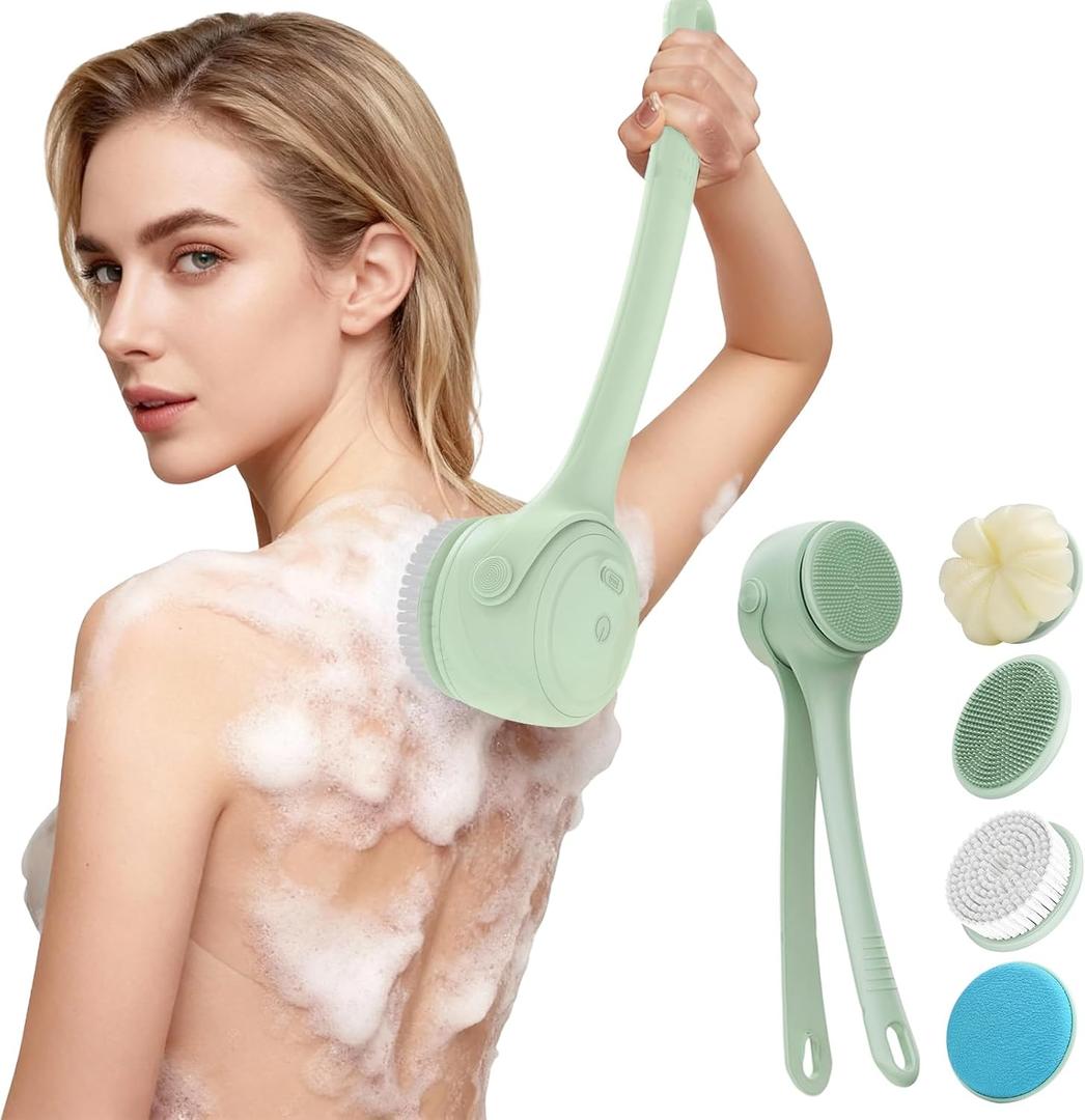 Electric Back Scrubber for Shower - Waterproof Rechargeable Exfoliating Brush for Deep Cleansing, Soft Bristles for Sensitive Skin, Dry/Wet Use for Back, Arms & Legs (Mint Green)