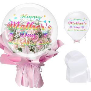 Mother's Day Bobo Balloon Set, 30 Inch Clear Balloons, 10 Pieces with 12 Decorative Stickers, Party Supplies