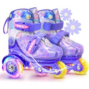 Unicorn Toddler Roller Skates, Kids Training Safety Tripple Protection Roller Skates with 4 Adjustable Sizes, Fun Light-Up Wheels, Little Girls' Fancy Gift (S-Small(11C-1 US), Lavender Dream)