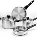 6-Piece Stainless Steel Pots and Pans Set, Kitchen Cookware Set with Stay-Cool Handles Compatible with Gas, Electric & Induction, Dishwasher Safe, Non-Toxic & Durable for Everyday Cooking