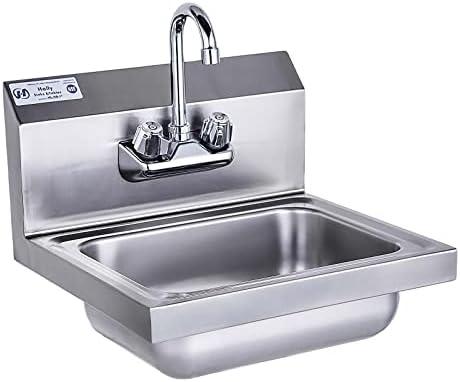 HALLY Stainless Steel Sink for Washing with Faucet, NSF Commercial Wall Mount Hand Basin for Restaurant, Kitchen and Home, 17 x 15 Inches