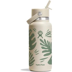 Hydro Flask Water Bottle - Insulated Stainless Steel - Wide Mouth Flex Straw Lid, Non Spill, Leakproof and Refillable in 32 Oz Botanical Bliss Coconut