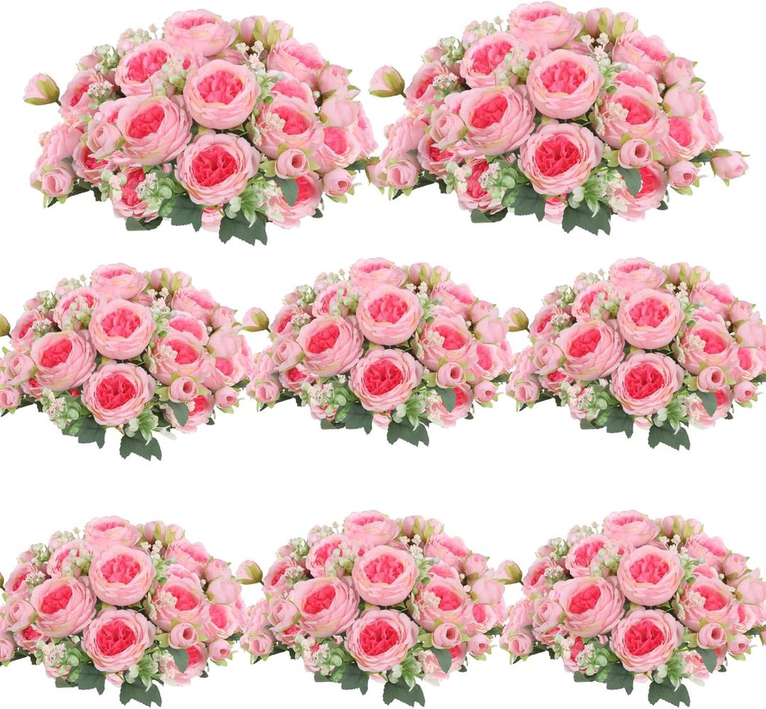ASTRYAS 8Pcs Pink Silk Artificial Flowers Peonies Silk Flowers Fake Peony Bouquet Faux Peonies Flowers Bulk for Decoration Vase Florals Arrangements Wedding Home Party Table - Pink