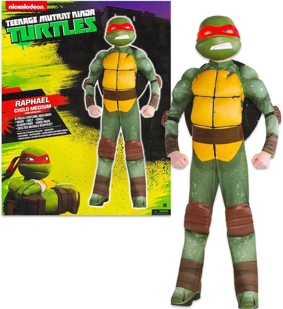 Nickelodeon Teenage Mutant Ninja Turtles Costumes for Boys - TMNT Halloween Costume for Kids with Muscle Bodysuit, Mask, Shell, More (Raphael, 8-10)