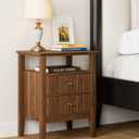 Fluted Nightstand, Farmhouse Night Stand with 2 Drawers, Mid Century Modern Side Accent Table,Bedside End Table for Bedroom, Living Room, Brown