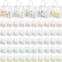 Canchiing 50 Pcs Wildflower Clear Gift Bags with Handles Reusable Spring Flower Treat Bags PVC Gift Wrap Totes for Floral Themed Baby Shower Wedding Birthday Party Favors, 7.9 x 7.9 x 3.1