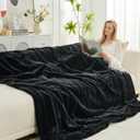 Cozy Bliss Faux Fur Throw Blanket for Couch, Cozy Warm Plush Striped Blanket for Sofa Bedroom Living Room, 60 * 80 Inches Black