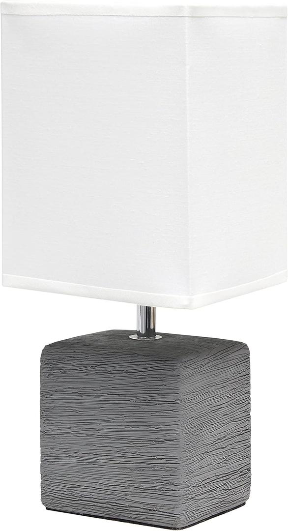 Simple Designs LT2072-GRY Petite Faux Stone Table Lamp with Fabric Shade, Gray with White Shade