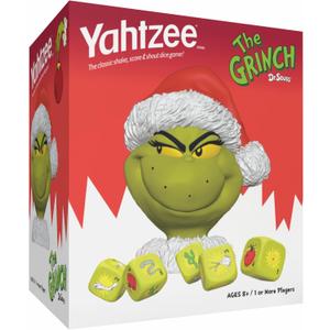 YAHTZEE Grinch Dice Game, Collectible Dice Cup with Green Dice, Christmas Themed Family Board Game, Classic Game with a Festive Dr. Seuss Twist, Officially Licensed Game & Merchandise