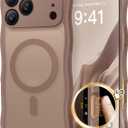 CAPRARO Magnetic for iPhone 17 Pro Case for Women Girls, Upgraded [Full Camera Protection] [Compatible with MagSafe] Cute Wave Translucent Matte Phone Case for iPhone 17 Pro, Brown