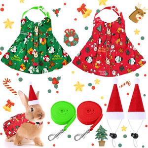 Frienda 4 Pieces Christmas Guinea Pig Clothes with Santa Hat Rabbit Clothes Costume Guinea Pig Costume Christmas Small Animal Outfits for Rabbit Hamster Ferret Bunny Chinchilla