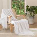 MooMee Muslin Blanket - 100% Cotton 4-Layer Gauze Throw Blanket with All-Around Fringe, Ultra-Soft Breathable Lightweight Cooling Decorative for Bed, Sofa & Couch (Bright White, Twin XL 66" x 90")