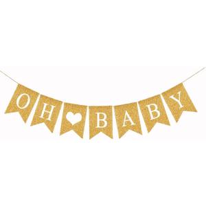 Oh Baby Banner - Prestrung Oh Baby Sign, Golden Baby Shower/Gender Reveal Party Decorations