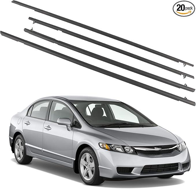 4Pcs Weatherstrip,Window Moulding Trim Seal Belt Compatible with Honda Civic Sedan 2006-2011 Replace# 72450-SNA-A01 72410-SNA-A01 72950-SNA-A01 72910-SNA-A01
