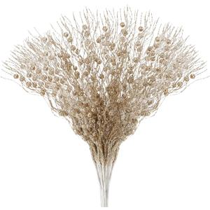 Joyhalo 24 Pack Christmas Tree Picks and Sprays, Christmas Tree Filler Decorations, Christmas Glitter Berry Stem Ornaments, Glittery Twigs, Picks, Branches for Christmas Tree (Champagne)