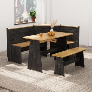 Breakfast Nook Table Set L-Shaped Corner Dining Table Set with Bench Seating, Kitchen Nook Booth Banquette, Space-Saving Corner Dining Furniture for Apartment or Compact Kitchen