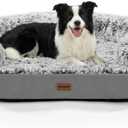 iweepet Fluffy 3.7 inch Thickened Orthopedic Dog Beds for Extra Large Dogs, Supportive Dog Sofa Bed with 28D EggCrate Foam, Removable Washable Cover, Waterproof Lining, Cozy Oval Design,Grey